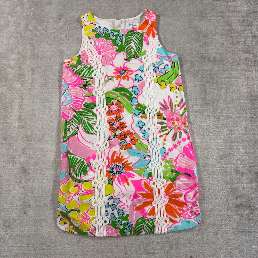 Lilly Pulitzer for Target Dress Kids M Pink Floral Soutache Shift Tropical